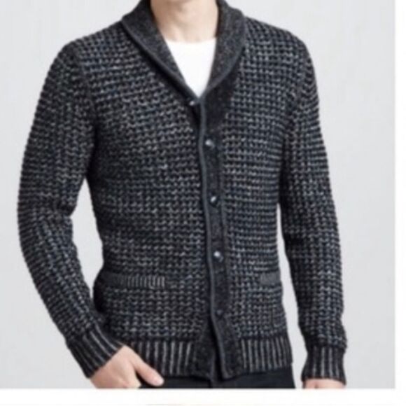 RAG & BONE for NEIMAN MARCUS  Wool Cotton Cardigan Tweed Sweater Cowl  Lg Unisex - Picture 1 of 8